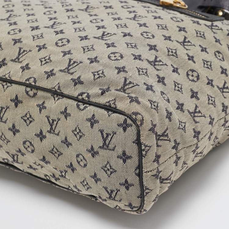 Pre Owned Louis Vuitton Navy Blue Monogram Mini Lin Canvas Lucille GM Bag