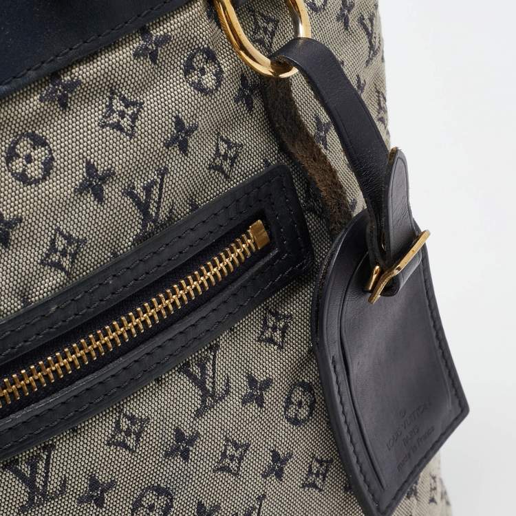 Pre Owned Louis Vuitton Navy Blue Monogram Mini Lin Canvas Lucille GM Bag