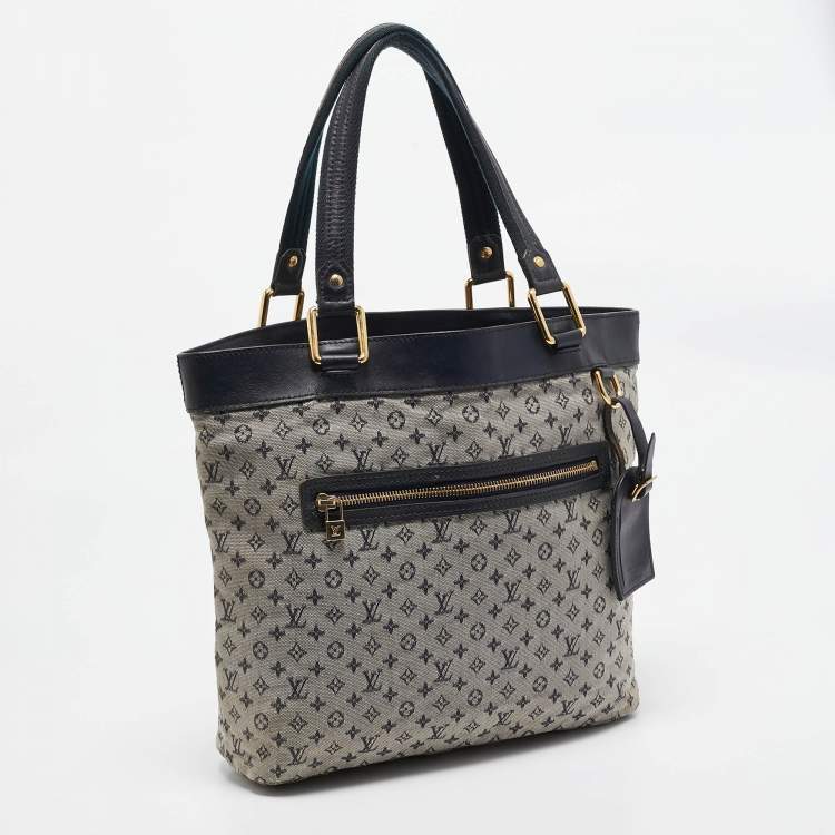 Pre Owned Louis Vuitton Navy Blue Monogram Mini Lin Canvas Lucille GM Bag