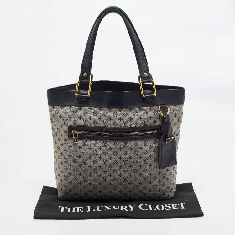 Pre Owned Louis Vuitton Navy Blue Monogram Mini Lin Canvas Lucille GM Bag