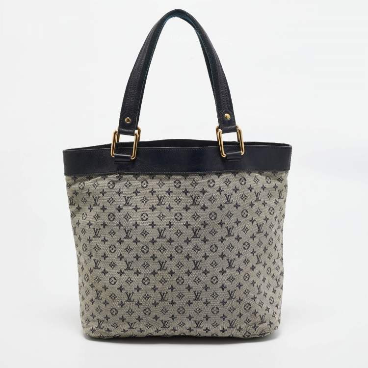 Pre Owned Louis Vuitton Navy Blue Monogram Mini Lin Canvas Lucille GM Bag