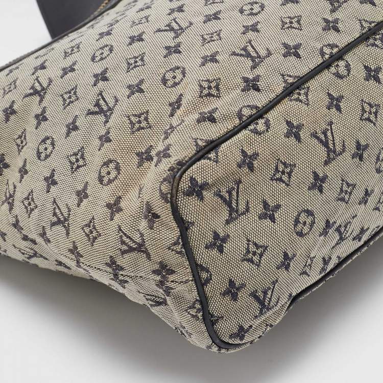 Pre Owned Louis Vuitton Navy Blue Monogram Mini Lin Canvas Lucille GM Bag