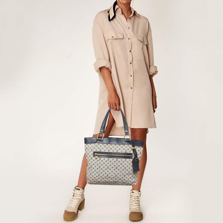 Pre Owned Louis Vuitton Navy Blue Monogram Mini Lin Canvas Lucille GM Bag