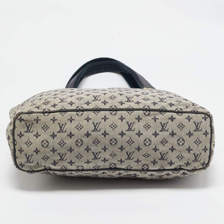 Pre Owned Louis Vuitton Navy Blue Monogram Mini Lin Canvas Lucille GM Bag