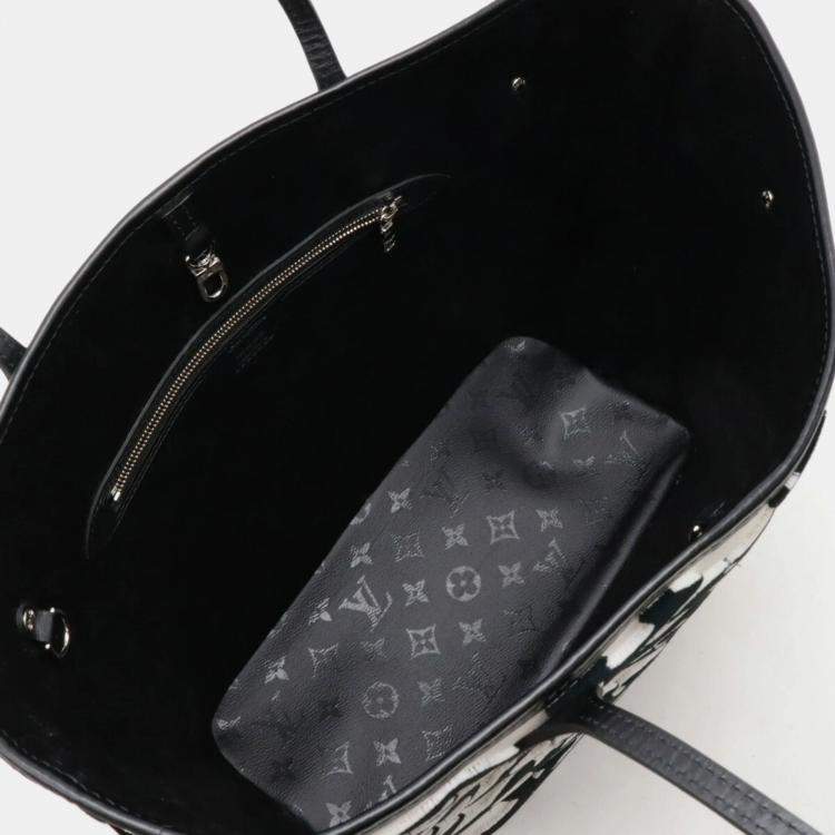 Pre Owned Louis Vuitton Black White Neverfull MM Tote Bag