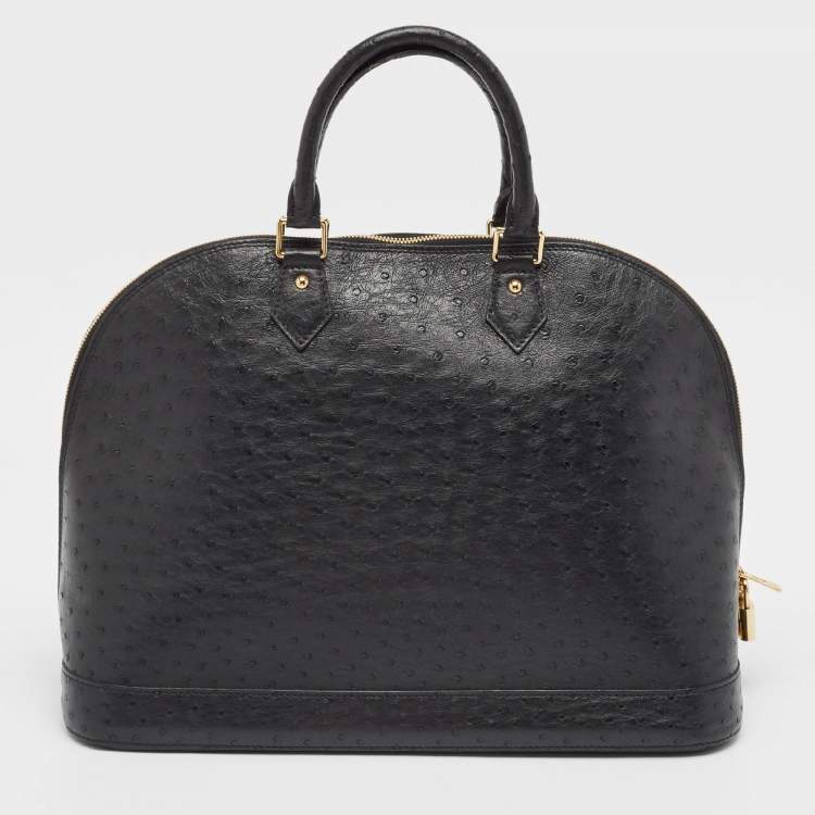 Pre Owned Louis Vuitton Black Ostrich Alma GM Bag