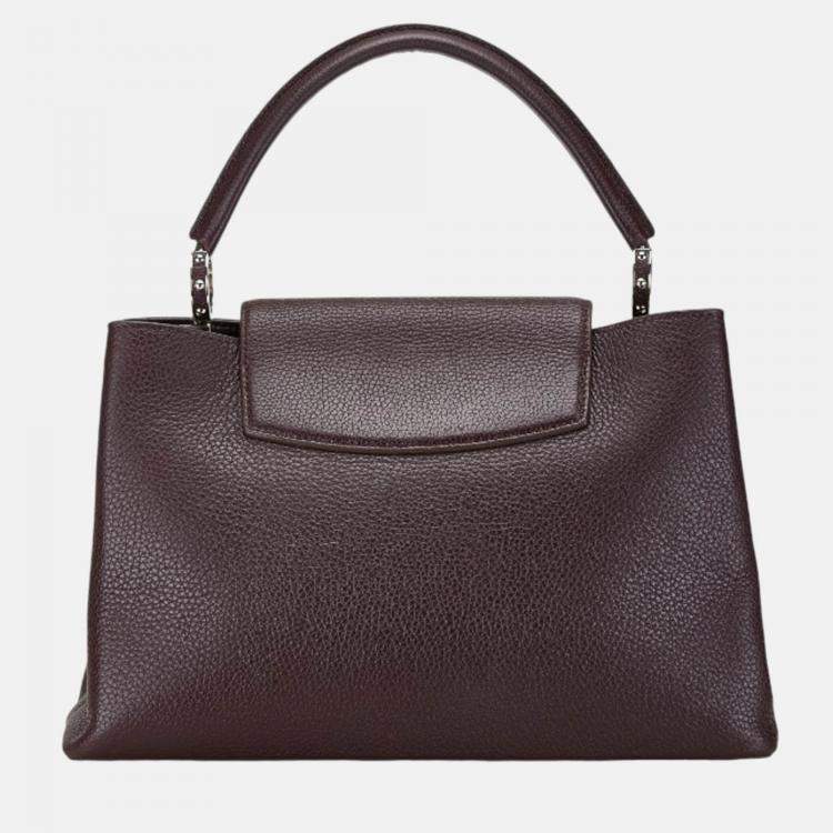 Pre Owned Louis Vuitton Brown Leather MM Capucines Top Handle Bags