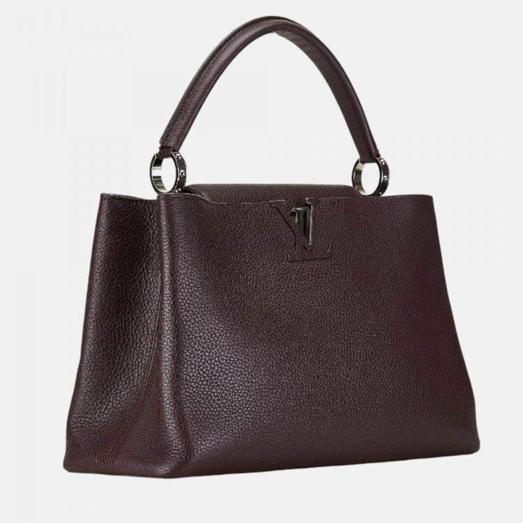 Pre Owned Louis Vuitton Brown Leather MM Capucines Top Handle Bags