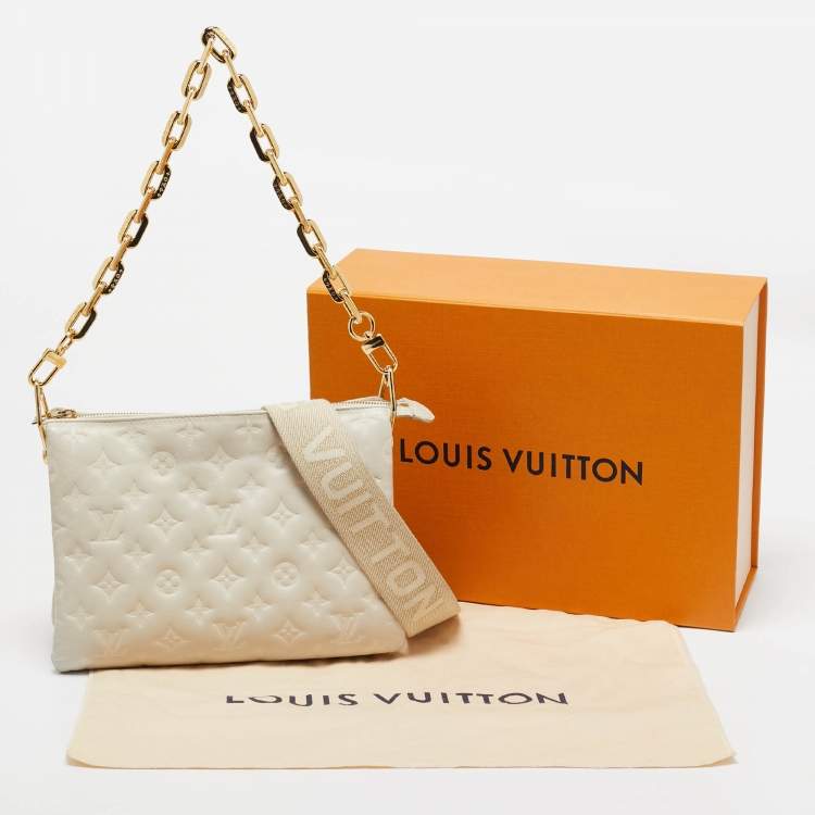 Pre Owned Louis Vuitton White Monogram Embossed Leather Coussin PM Bag