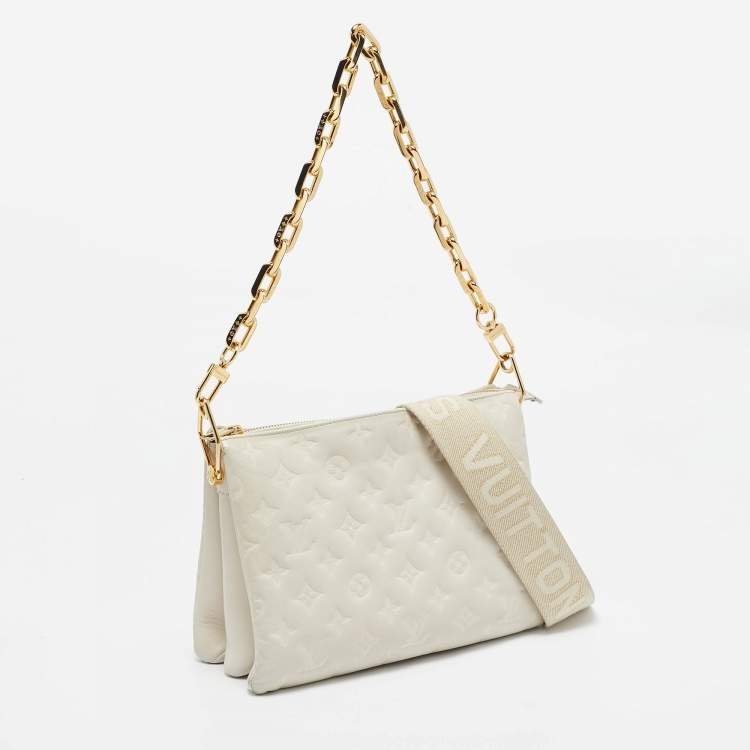 Pre Owned Louis Vuitton White Monogram Embossed Leather Coussin PM Bag