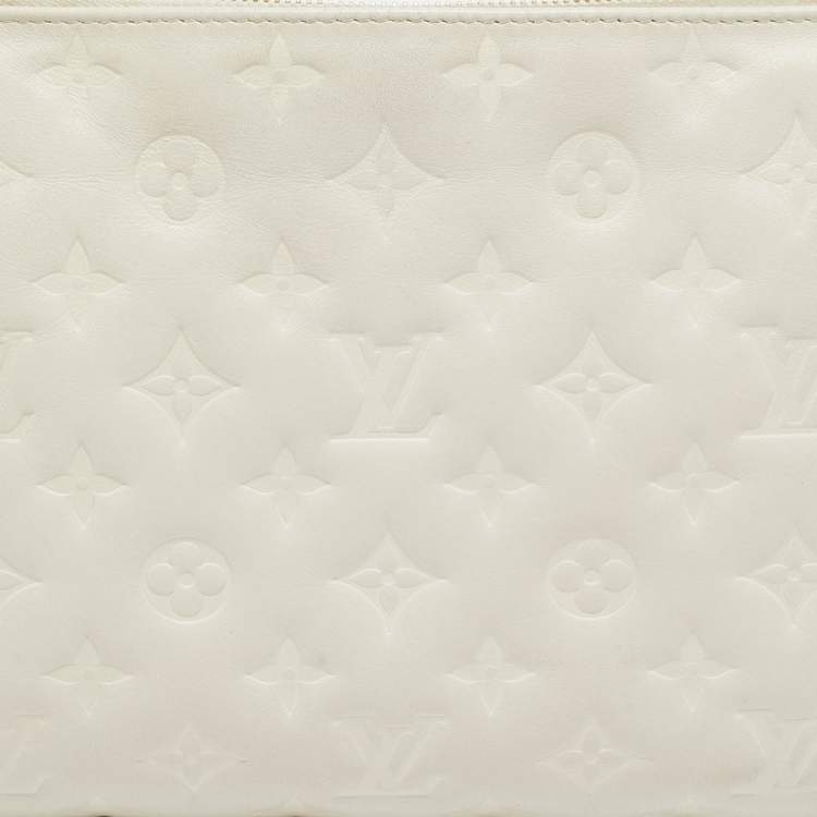 Pre Owned Louis Vuitton White Monogram Embossed Leather Coussin PM Bag