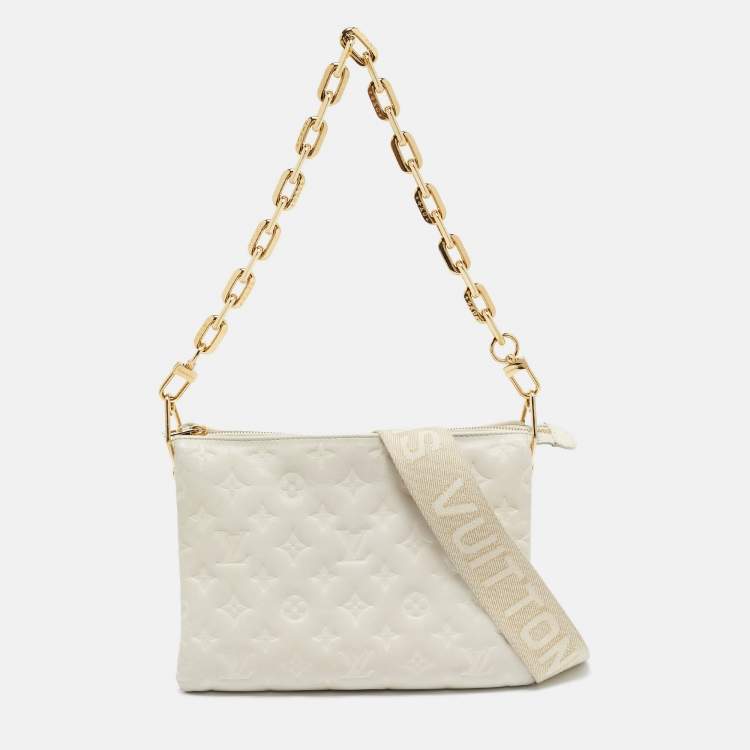 Pre Owned Louis Vuitton White Monogram Embossed Leather Coussin PM Bag