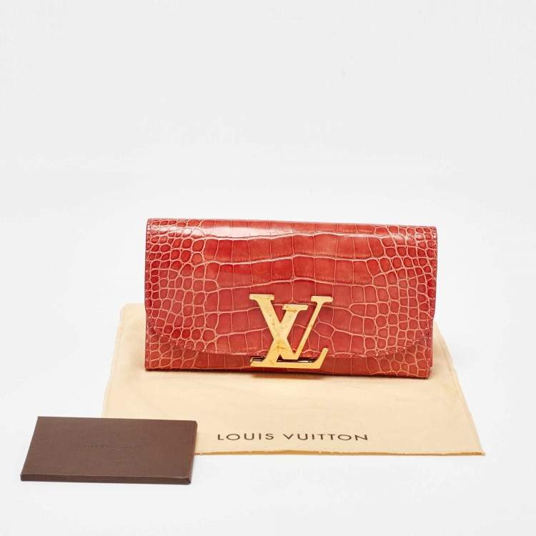 Pre Owned Louis Vuitton Orange Alligator Leather Vivienne LV Long Wallet