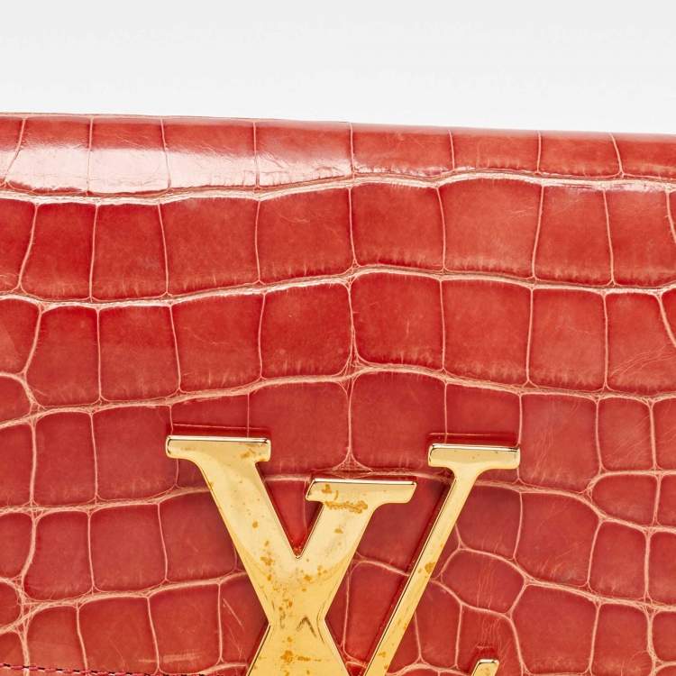 Pre Owned Louis Vuitton Orange Alligator Leather Vivienne LV Long Wallet