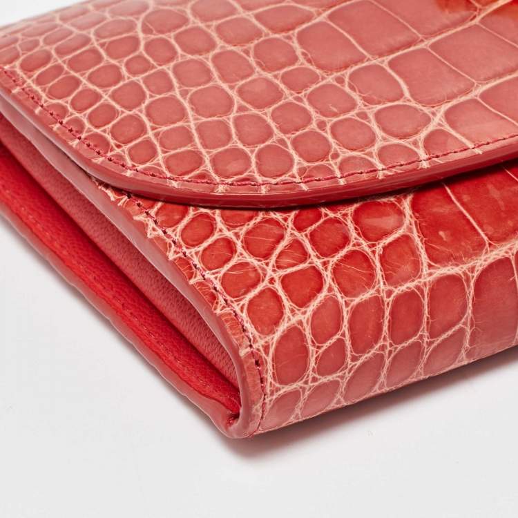 Pre Owned Louis Vuitton Orange Alligator Leather Vivienne LV Long Wallet