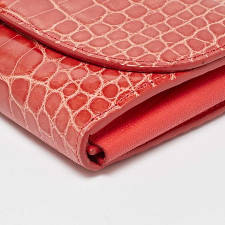 Pre Owned Louis Vuitton Orange Alligator Leather Vivienne LV Long Wallet