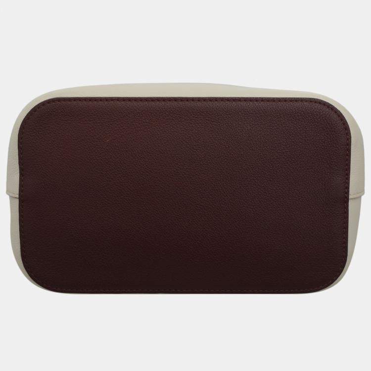 Pre Owned Louis Vuitton Cream, Maroon, Soft Pink Logo Lockme Bucket Bag