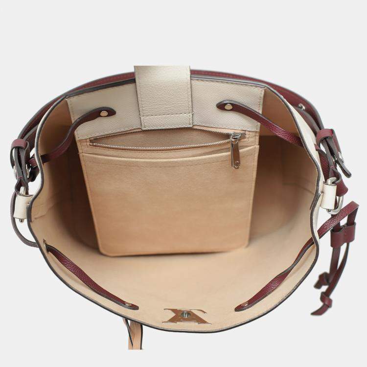 Pre Owned Louis Vuitton Cream, Maroon, Soft Pink Logo Lockme Bucket Bag