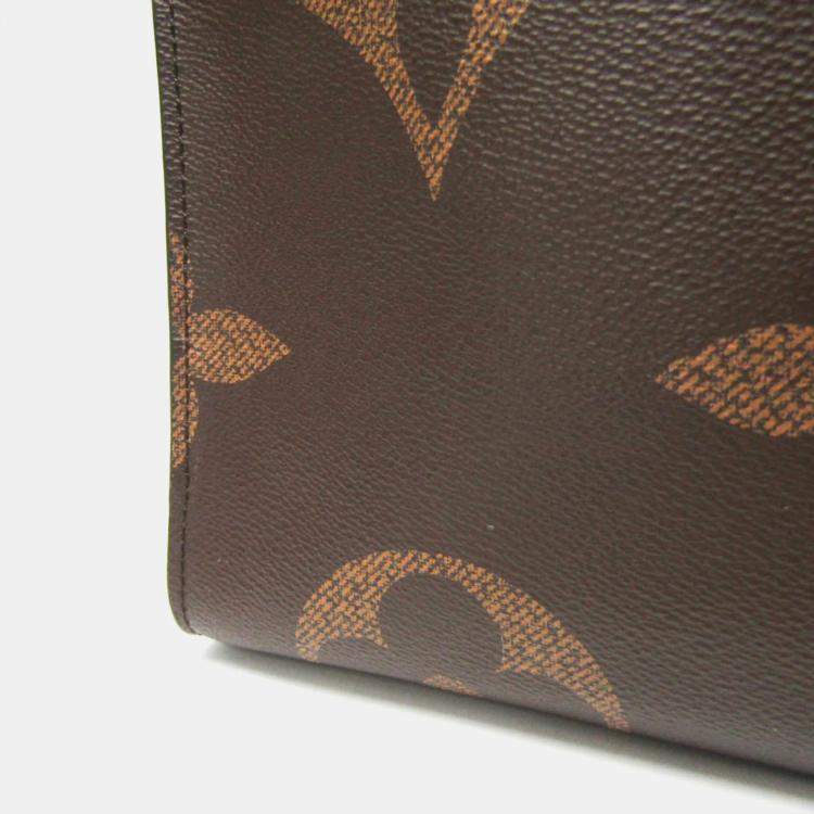 Pre Owned Louis Vuitton Beige Brown Monogram Reverse OnTheGo GM Tote