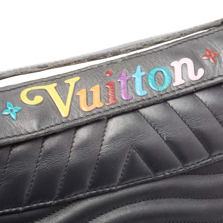 Pre Owned Louis Vuitton Black Leather Chain New Wave MM Bag