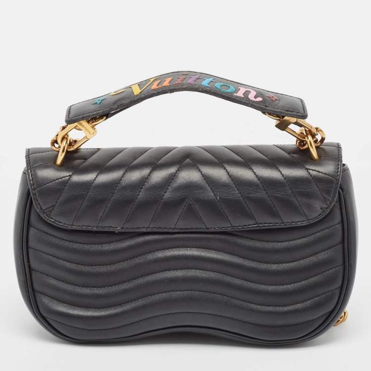 Pre Owned Louis Vuitton Black Leather Chain New Wave MM Bag