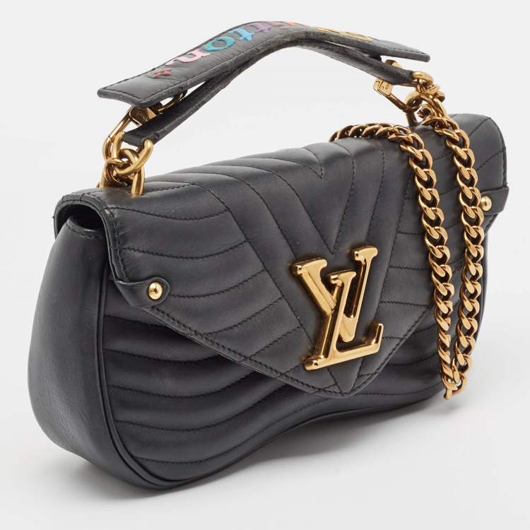 Pre Owned Louis Vuitton Black Leather Chain New Wave MM Bag