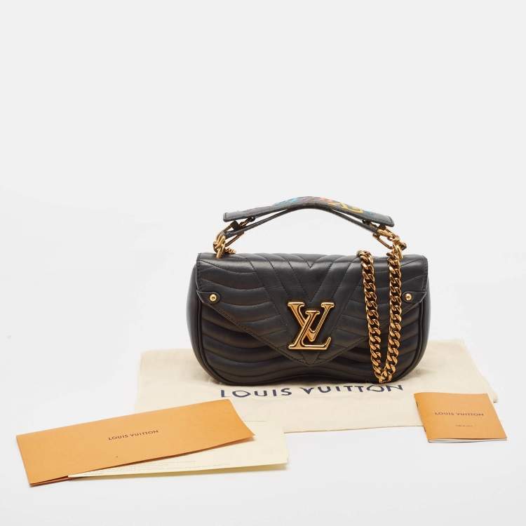 Pre Owned Louis Vuitton Black Leather Chain New Wave MM Bag