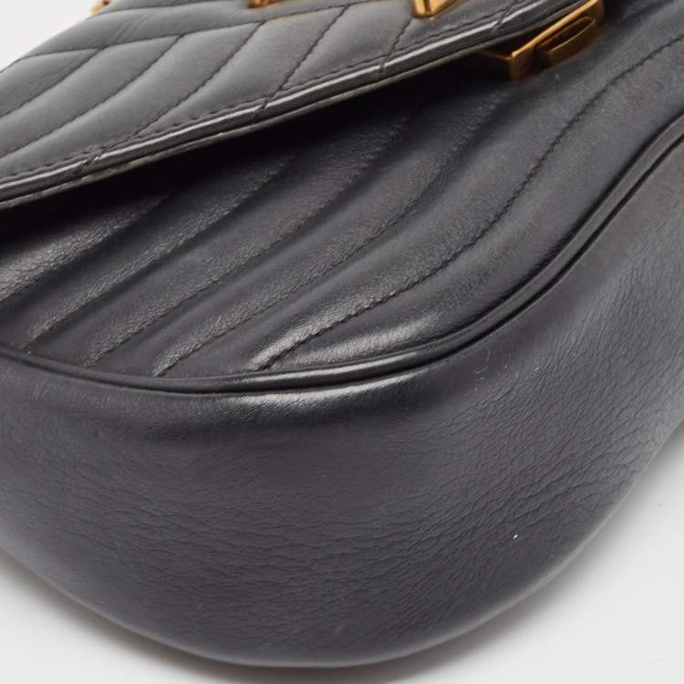 Pre Owned Louis Vuitton Black Leather Chain New Wave MM Bag