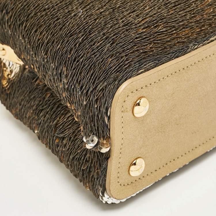 Pre Owned Louis Vuitton Gold Leather and Sequins Capucines Mini Bag