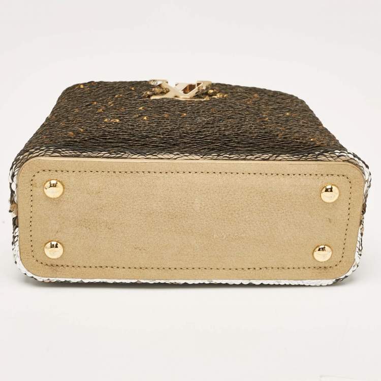 Pre Owned Louis Vuitton Gold Leather and Sequins Capucines Mini Bag