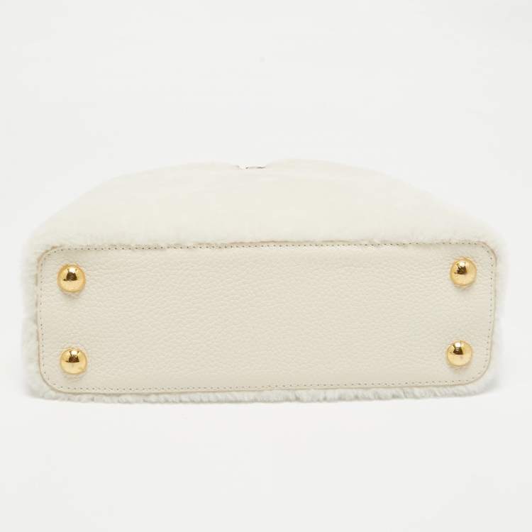 Pre Owned Louis Vuitton Blanc Shearling and Taurillon Leather Capucines BB Bag