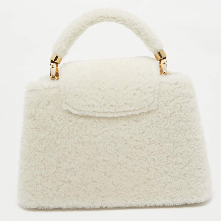 Pre Owned Louis Vuitton Blanc Shearling and Taurillon Leather Capucines BB Bag