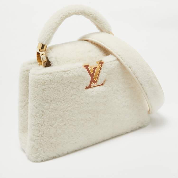 Pre Owned Louis Vuitton Blanc Shearling and Taurillon Leather Capucines BB Bag