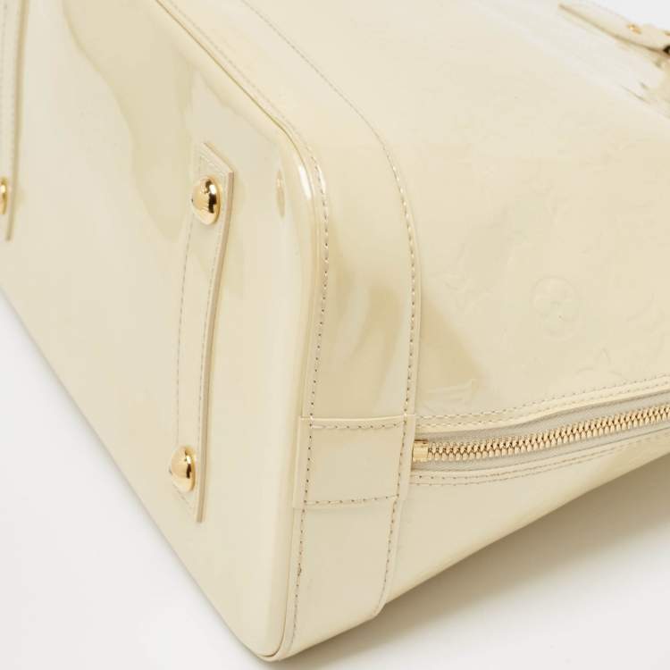 Pre Owned Louis Vuitton Cream Monogram Vernis Alma GM Bag