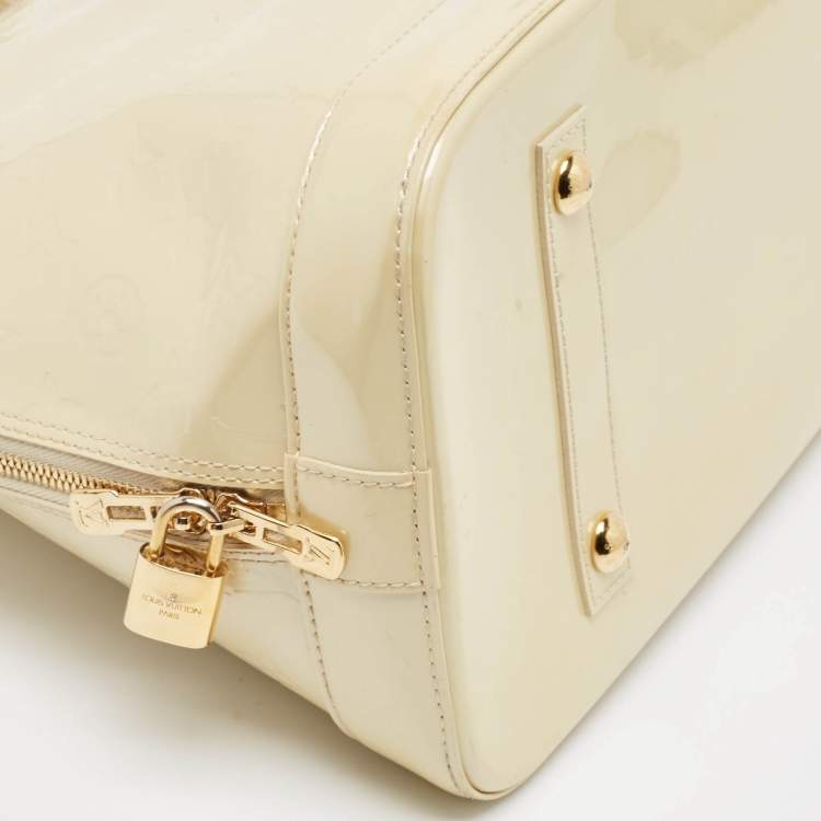 Pre Owned Louis Vuitton Cream Monogram Vernis Alma GM Bag