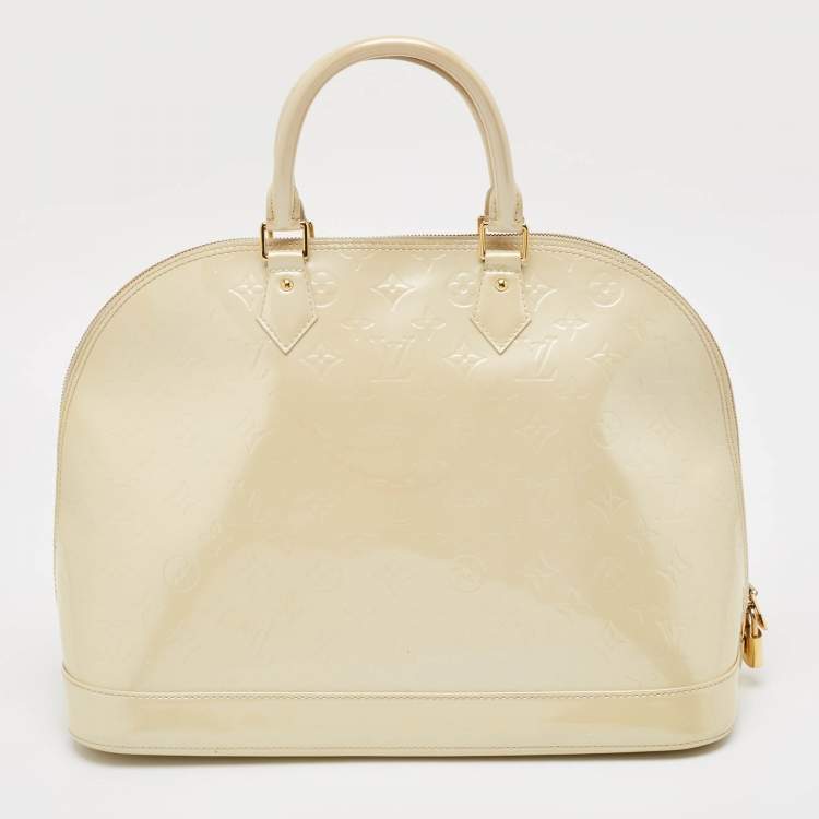 Pre Owned Louis Vuitton Cream Monogram Vernis Alma GM Bag