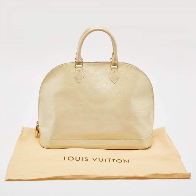 Pre Owned Louis Vuitton Cream Monogram Vernis Alma GM Bag