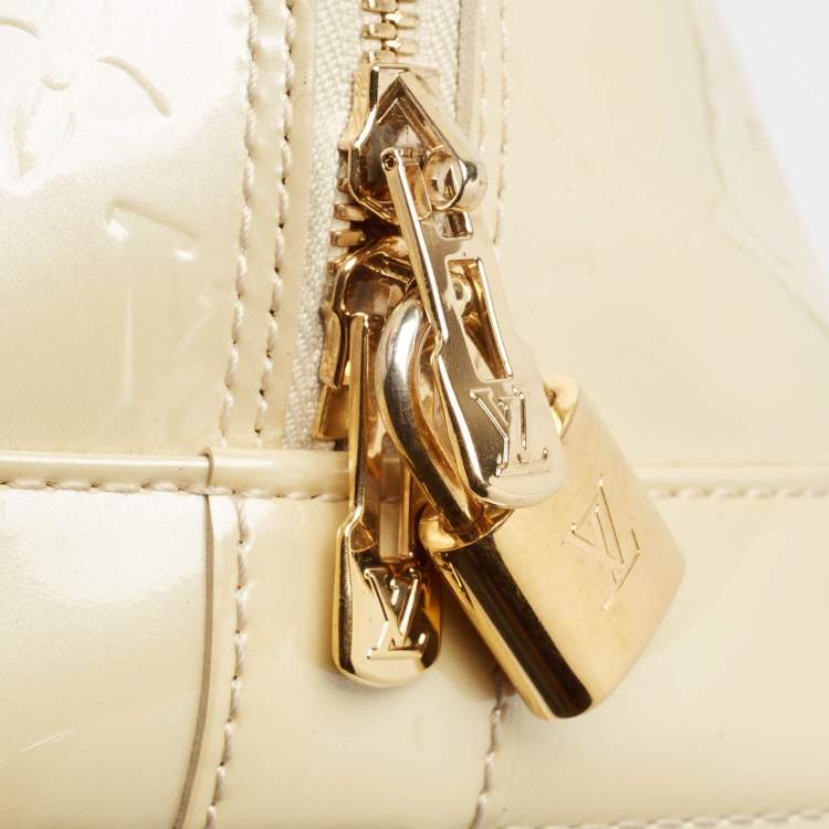 Pre Owned Louis Vuitton Cream Monogram Vernis Alma GM Bag