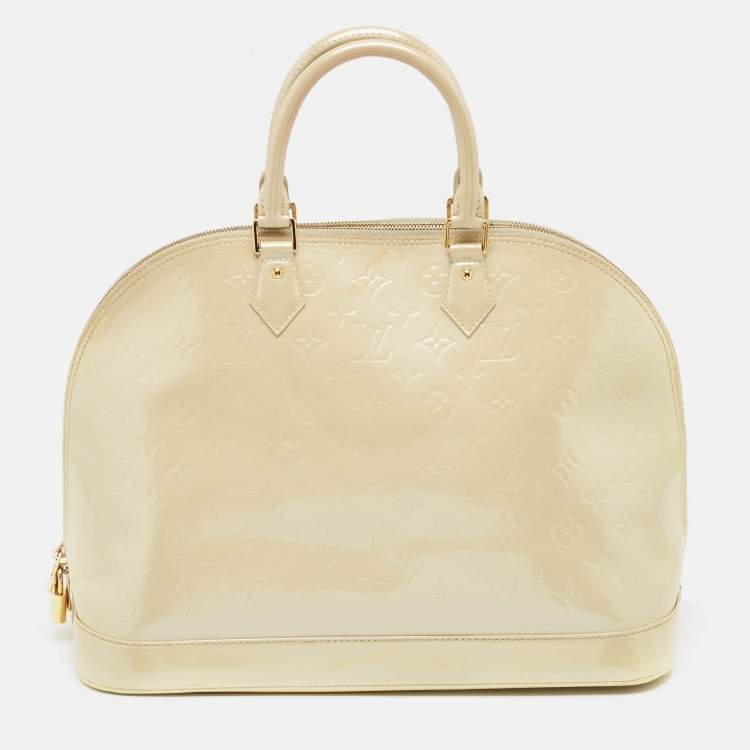 Pre Owned Louis Vuitton Cream Monogram Vernis Alma GM Bag