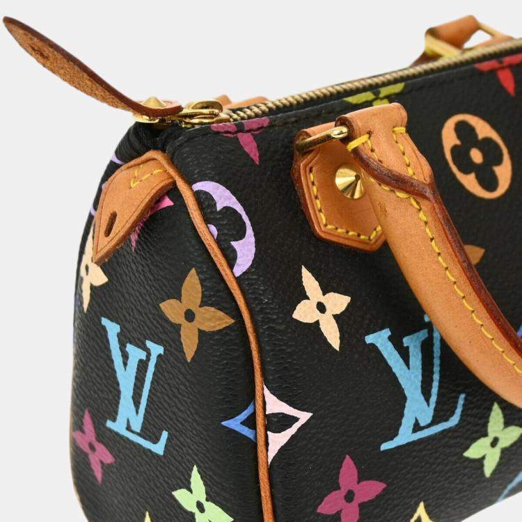 Pre Owned Louis Vuitton Black Multicolor Mini Speedy Handbag