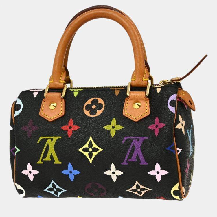 Pre Owned Louis Vuitton Black Multicolor Mini Speedy Handbag