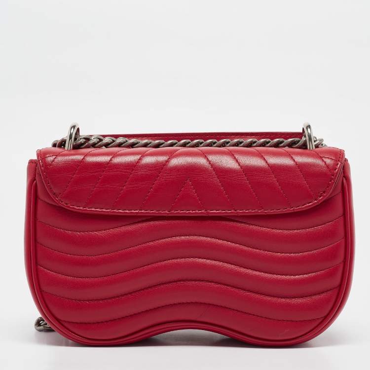Pre Owned Louis Vuitton Red Leather New Wave Chain PM Bag