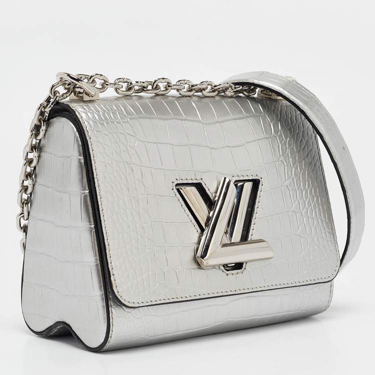 Pre Owned Louis Vuitton Silver Alligator Twist PM Bag