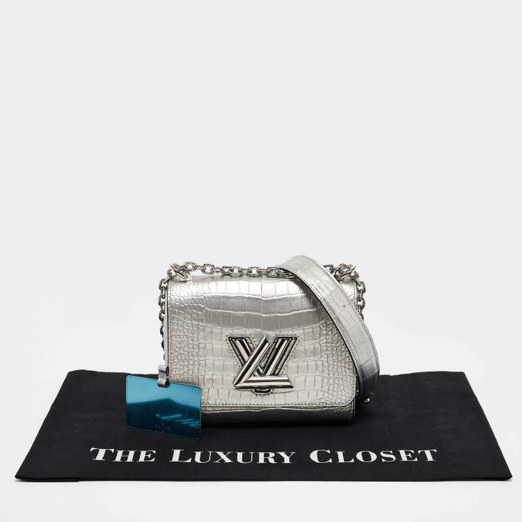 Pre Owned Louis Vuitton Silver Alligator Twist PM Bag