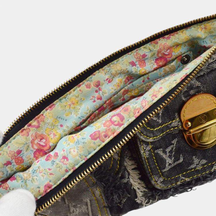 Pre Owned Louis Vuitton Black Monogram Denim Patchwork Pouchy Handbag