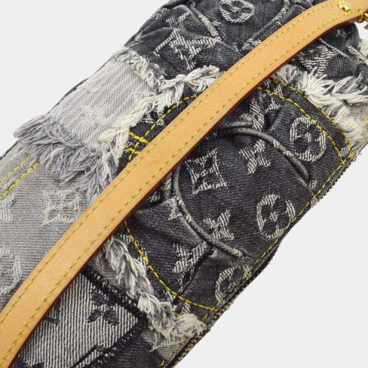 Pre Owned Louis Vuitton Black Monogram Denim Patchwork Pouchy Handbag