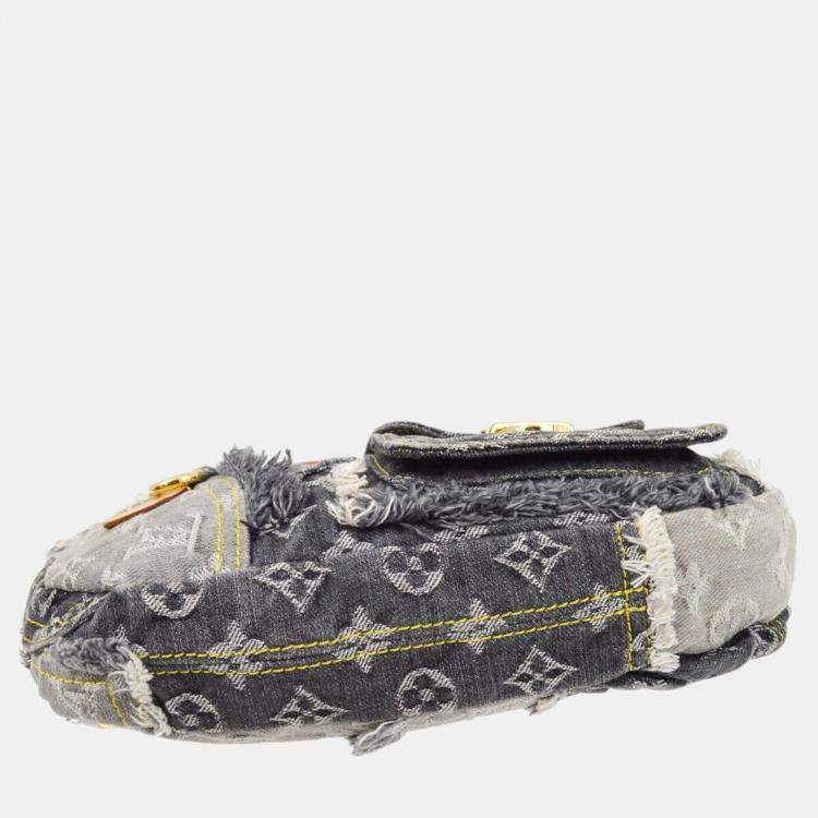 Pre Owned Louis Vuitton Black Monogram Denim Patchwork Pouchy Handbag