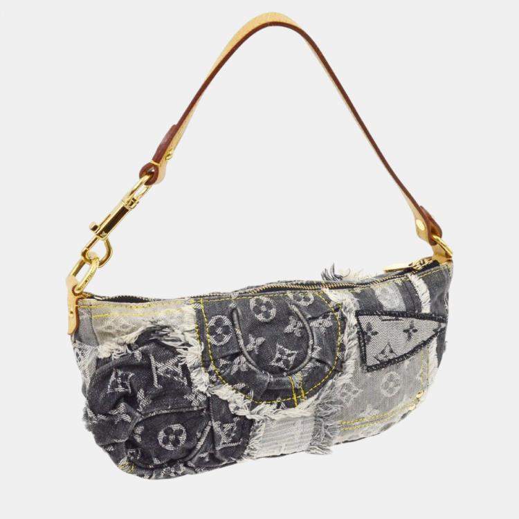 Pre Owned Louis Vuitton Black Monogram Denim Patchwork Pouchy Handbag
