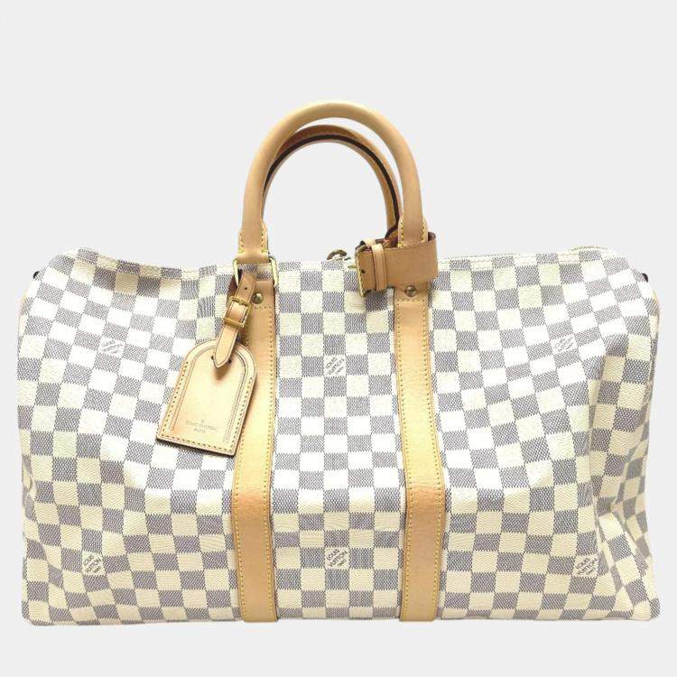 Louis Vuitton Canvas White Damier Azur Keepall Bandouliere 45 Boston Bag Louis Vuitton TLC