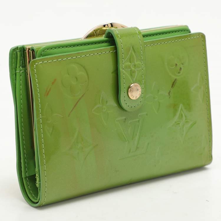 Pre Owned Louis Vuitton Vert Tonic Monogram Vernis Port Feuille Vienoise French Purse Wallet
